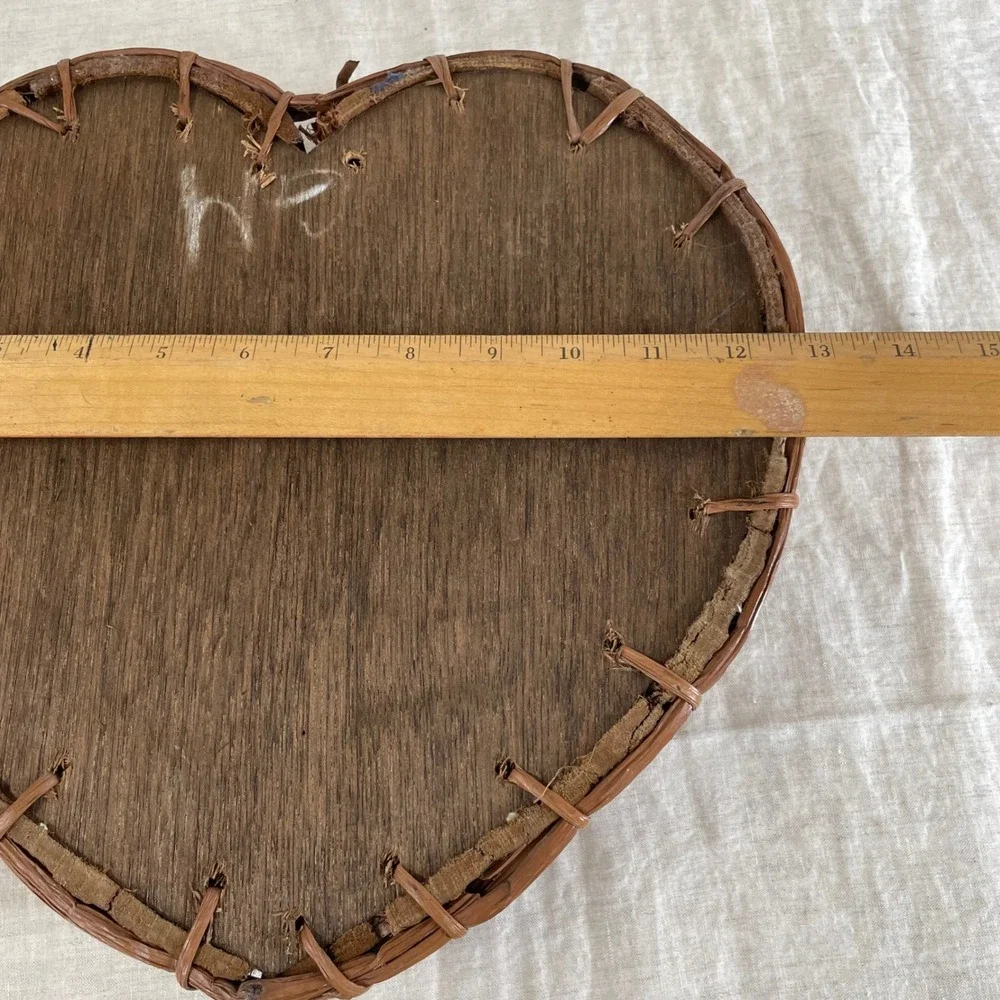 Vintage Heart Shaped Bark Basket Rustic Entryway Catchall Tray